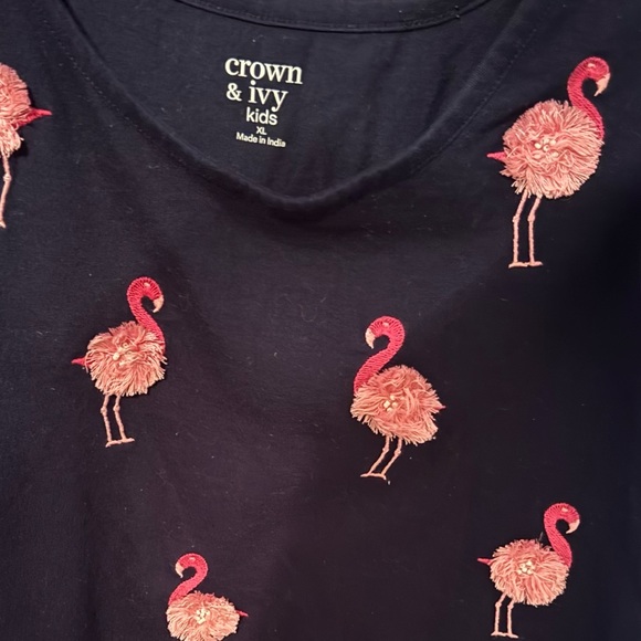 Crown & Ivy Navy Flamingo Tee —Girls Sz XL ( 14-16) - Picture 4 of 5
